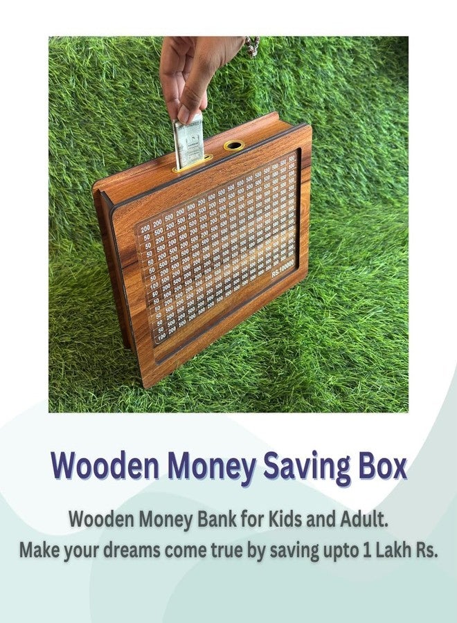 LONGMIRE Money Bank Box with Carved Design for Kids/Children Savings Challenge Box Cashbox Cash Vault Wooden Coin Piggy Money Save Box Smash Saver - Image 5